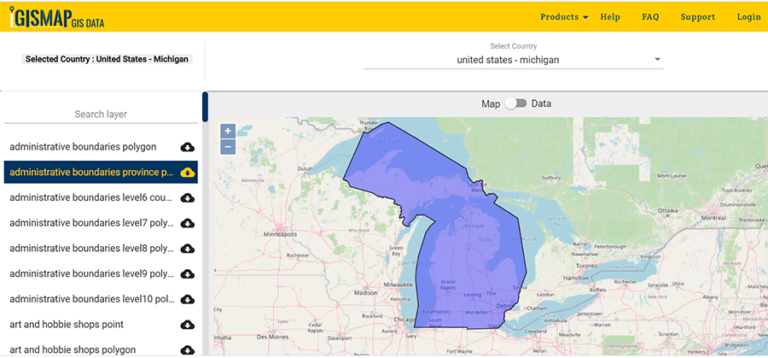 Download Michigan Gis Map - Boundary, County, Rail, Highway, Shapefile ...