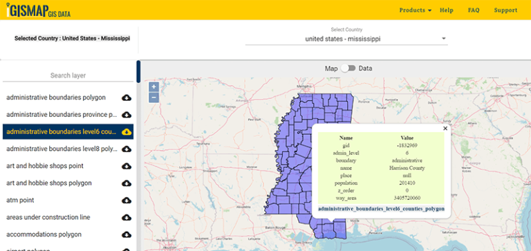 Download Mississippi State GIS Maps - Counties, Rail, Highway, Shapefile