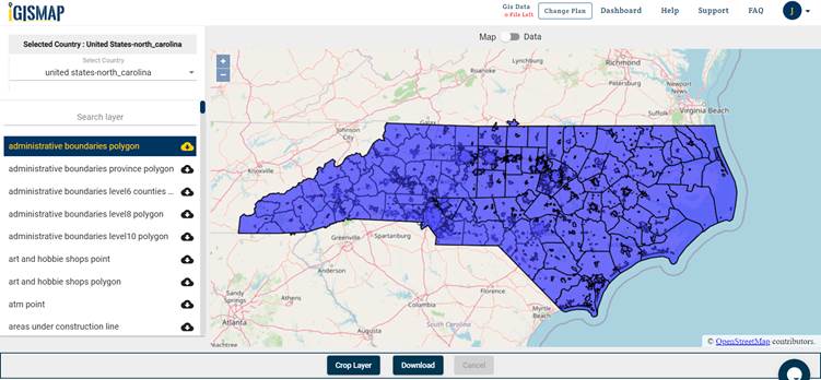 Download North Carolina State GIS Maps – Boundary, Counties, Rail 