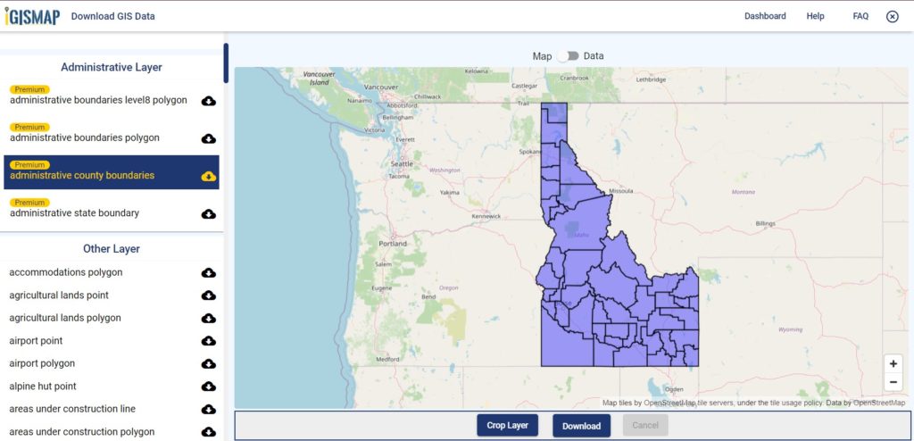 Idaho County Parcel Map Download United States - Idaho Counties Shapefile, Highway, Railway Line -