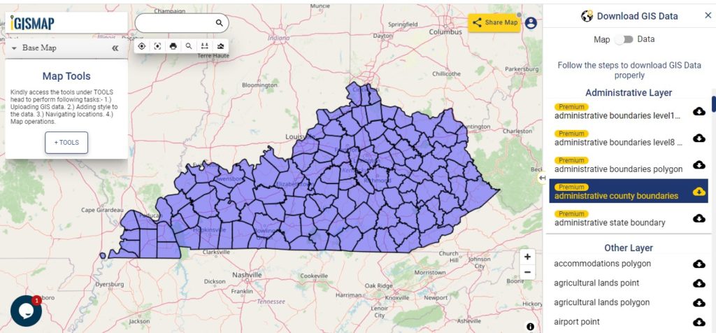 Download Kentucky State GIS Maps - Boundary, Counties, Rail, highway