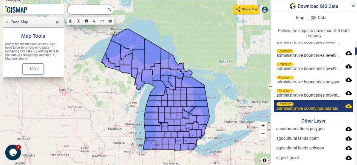 Download Michigan GIS Map - boundary, county, rail, highway, shapefile ...