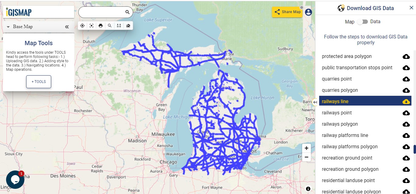 Download Michigan GIS Map - boundary, county, rail, highway, shapefile ...