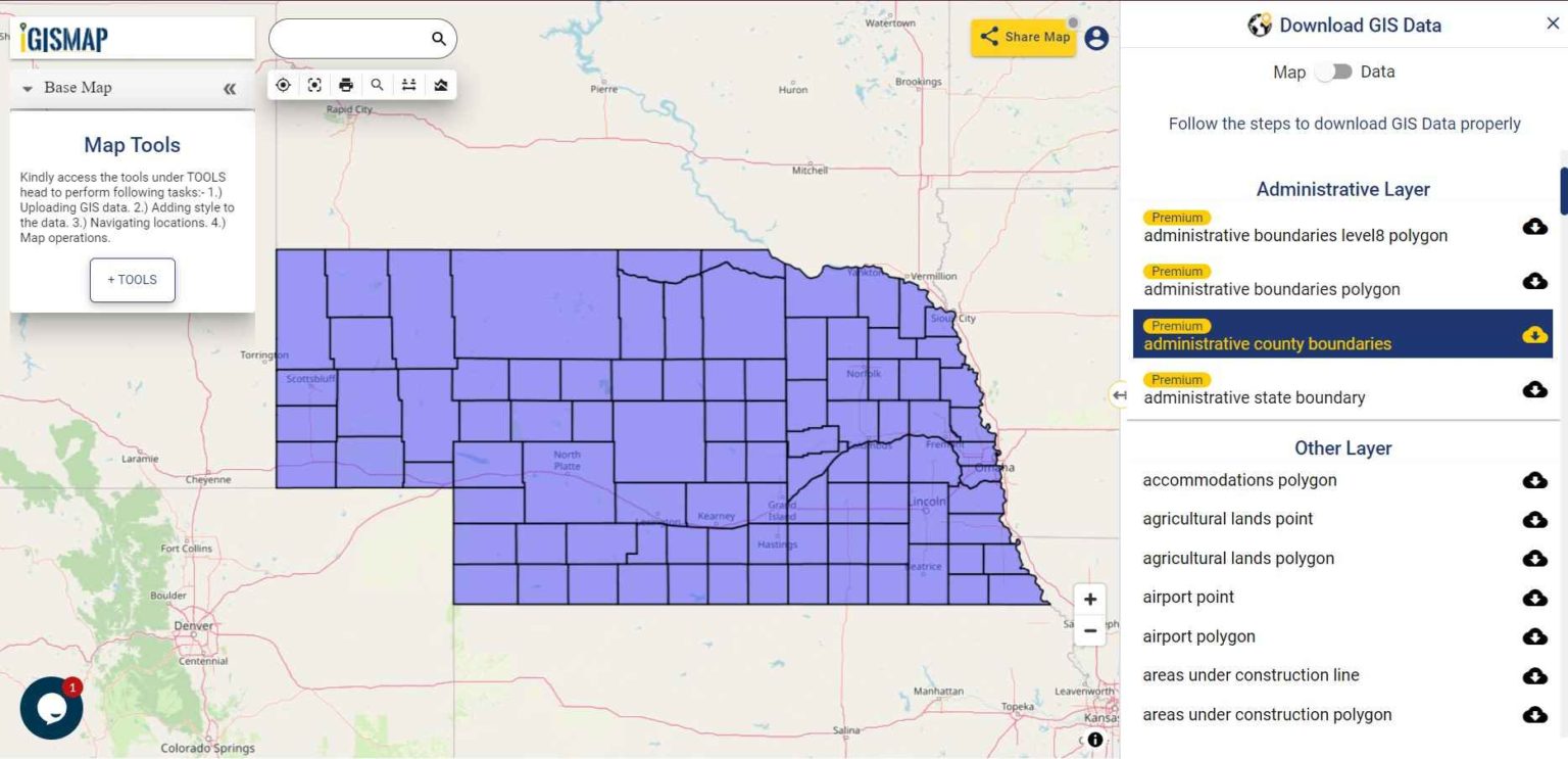 Download Nebraska State GIS Maps – Boundary, Counties, Railway, Highway