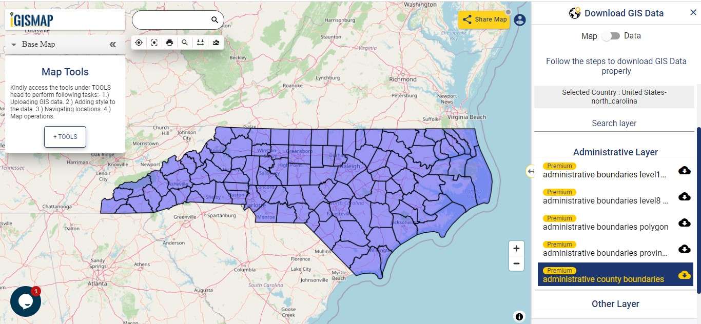 Download North Carolina State GIS Maps – Boundary, Counties, Rail 