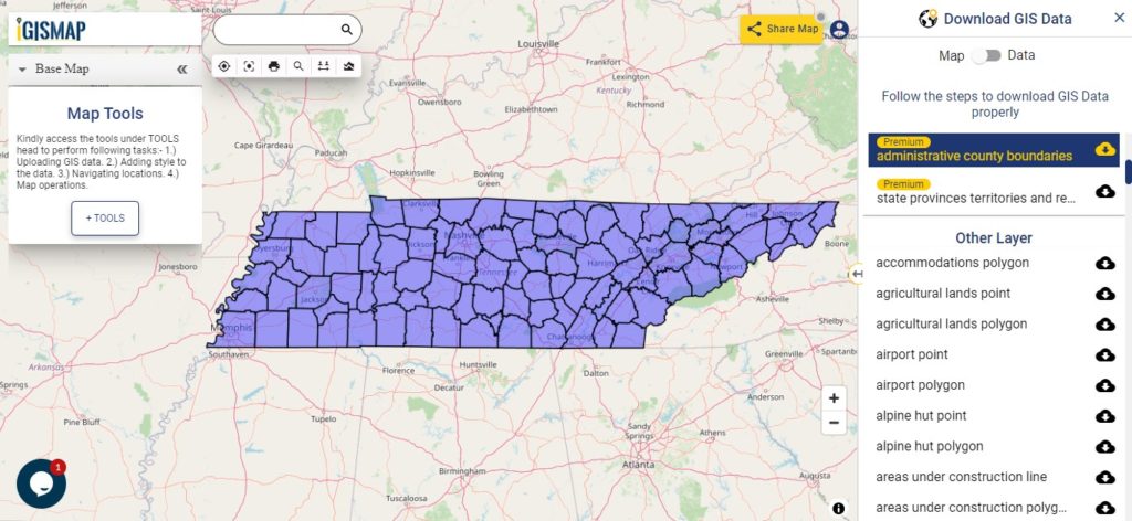 Download Tennessee State Gis Maps Boundary Counties Rail Highway