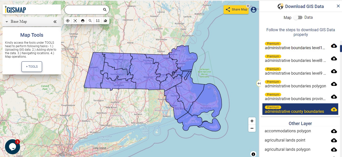 Download U.S. State Massachusetts GIS Data Boundary, Counties, Rail, Highways