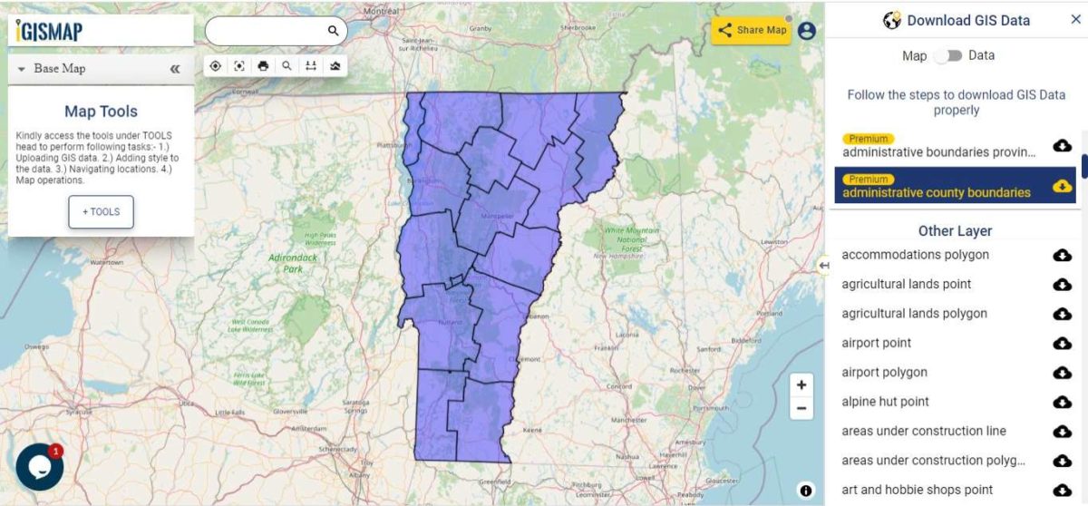 Download Vermont State GIS Maps – Boundary, Counties, Rail, highway