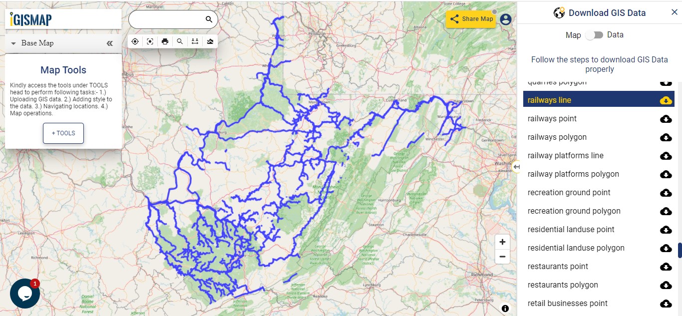 Download West Virginia State Gis Maps Boundary Counties Rail Highway 0540