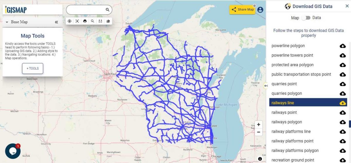 Download Wisconsin State GIS Maps – Boundary, Counties, Rail, Highway