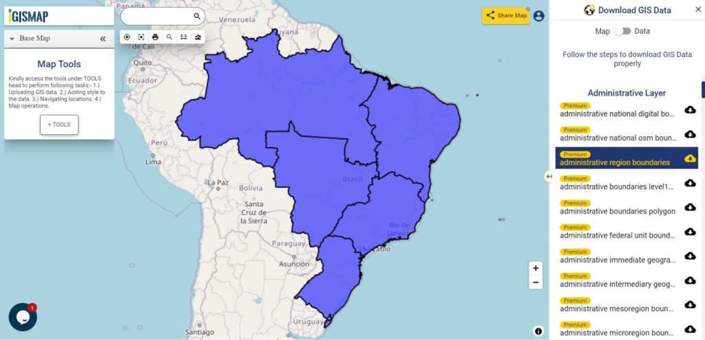 Download Brazil Administrative Boundary Shapefiles - Regions