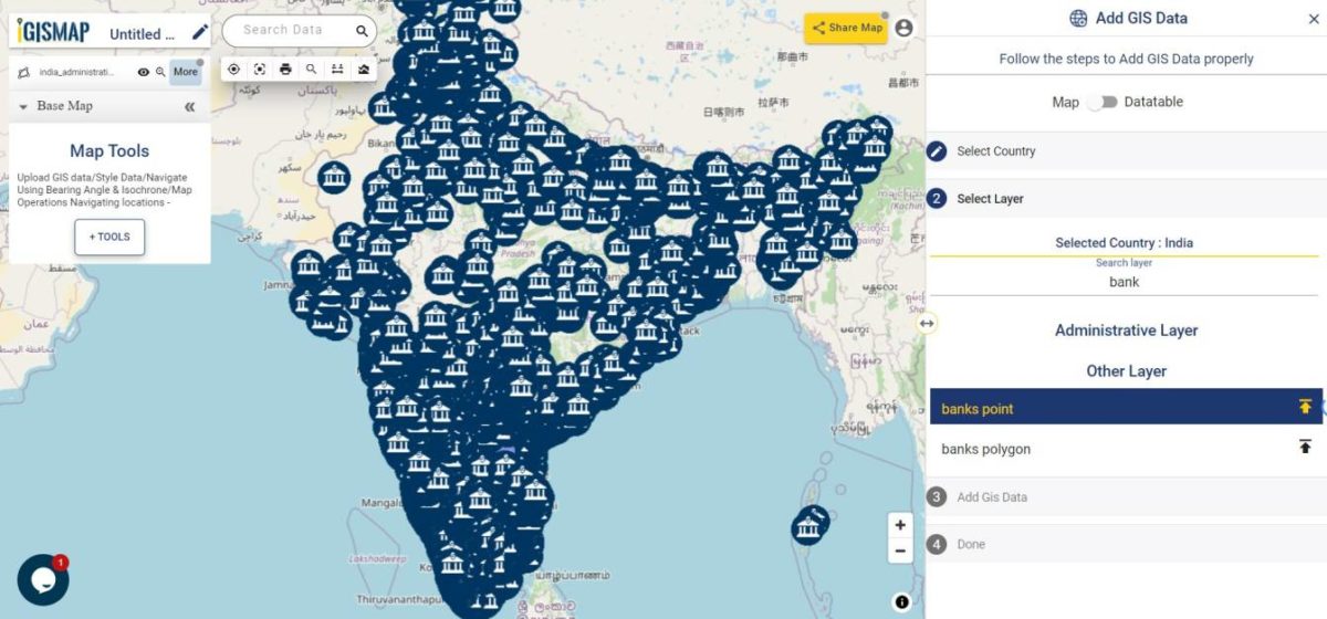 Create a Map of the Bank Locations in South India