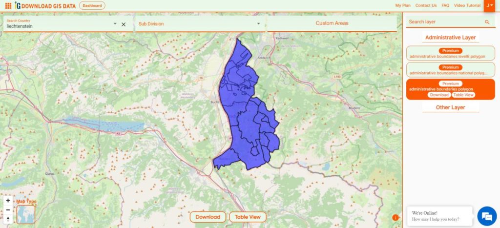 Liechtenstein National, Municipalities Boundaries