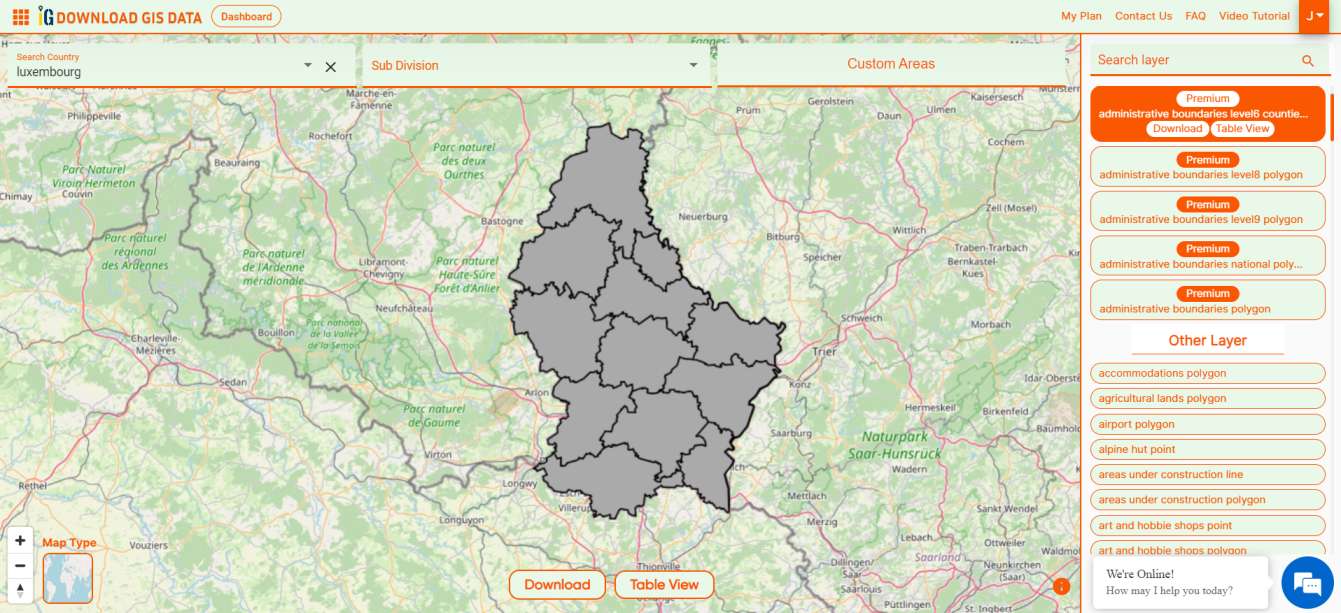 Download Luxembourg Administrative Boundary Gis Data – National 