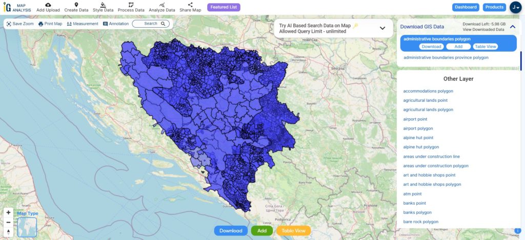 Bosnia National, Cantons, Municipality Boundaries