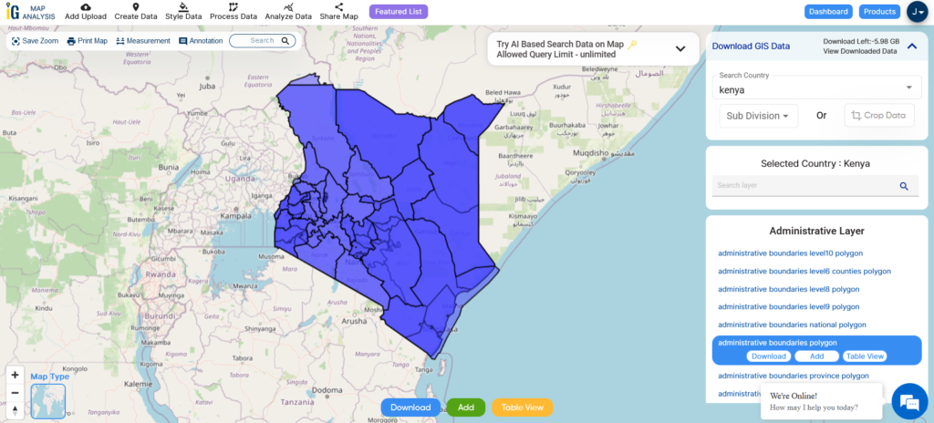 Kenya National, Province and Counties Boundaries