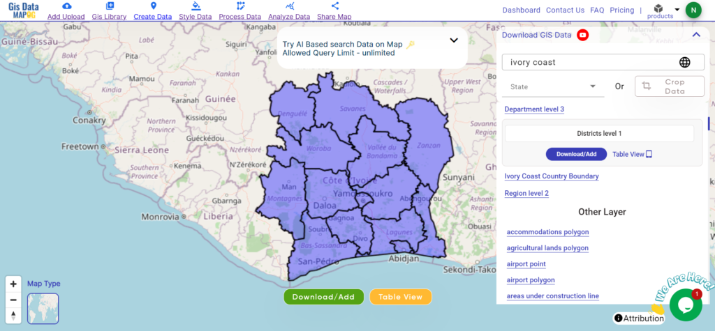 Ivory Coast Administrative Boundary GIS Data