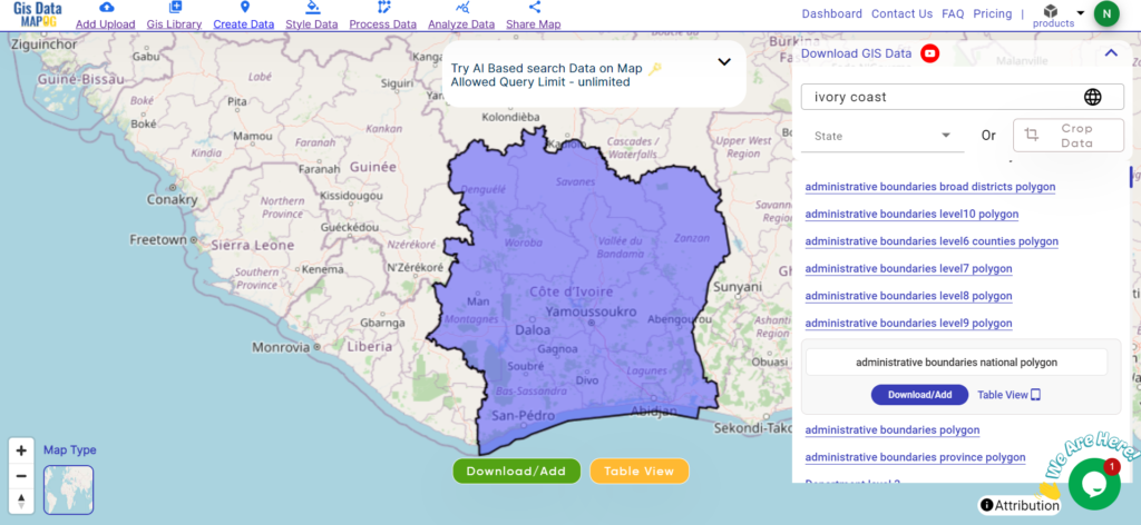 Ivory Coast Administrative Boundary GIS Data