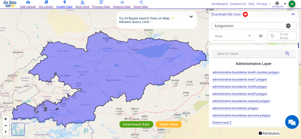 Download Kyrgyzstan Administrative Boundary GIS Data