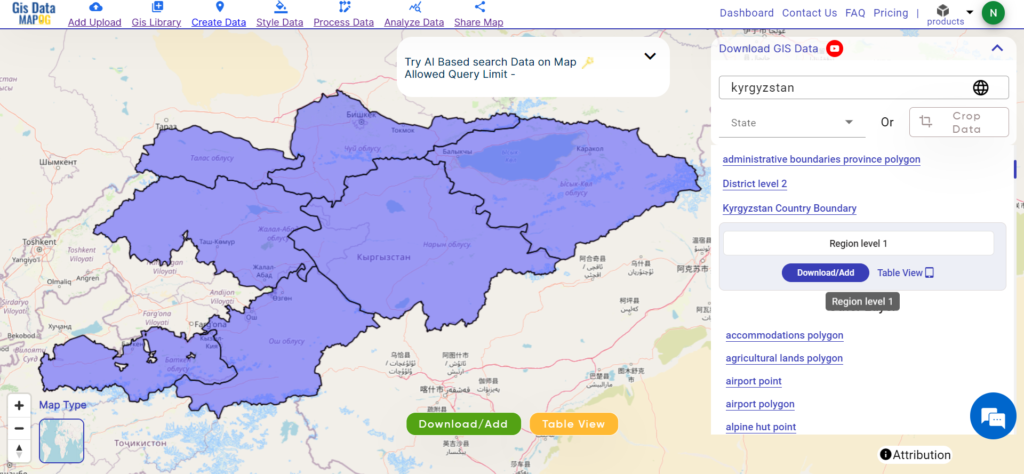 Download Kyrgyzstan Administrative Boundary GIS Data