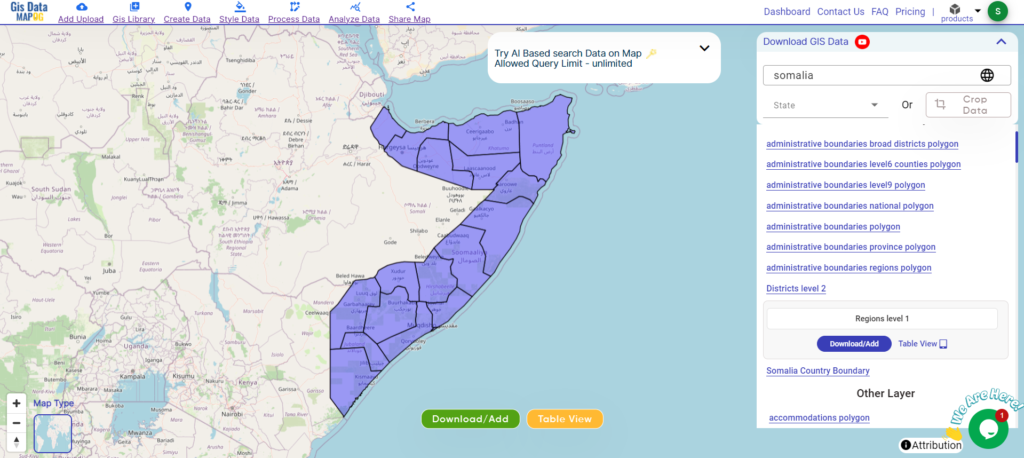 Somalia Provinces Boundary