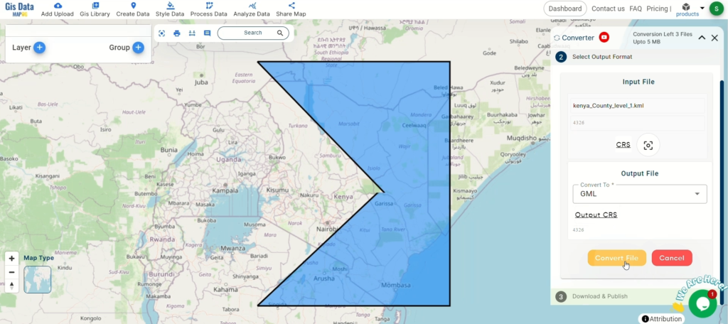 Start the Conversion Process-Converting KML to GML with MAPOG