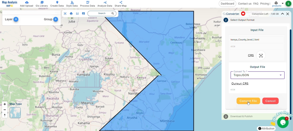 Start the Conversion Process-Converting KML to TopoJSON with MAPOG