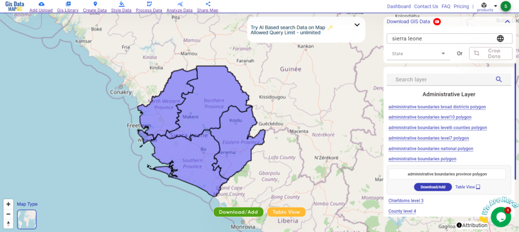 Sierra Leone Provinces Boundary