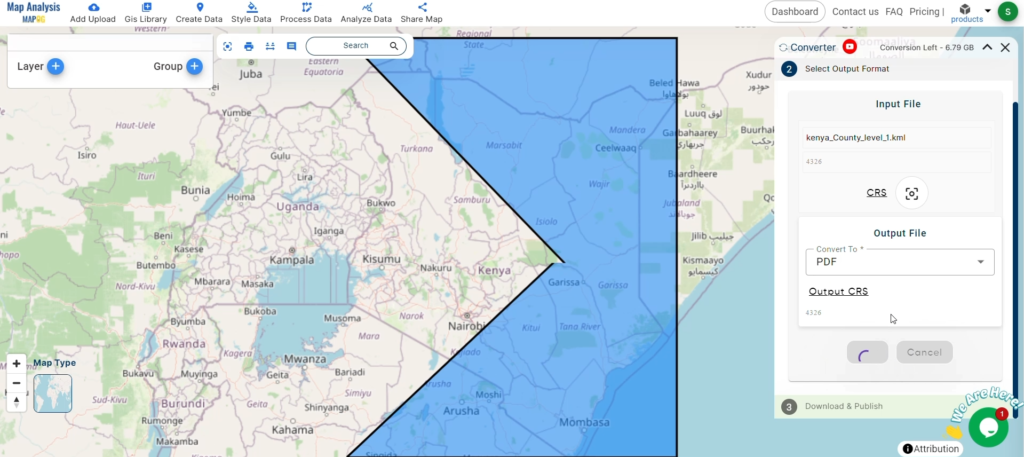 Start the Conversion Process-Converting KML to PDF with MAPOG